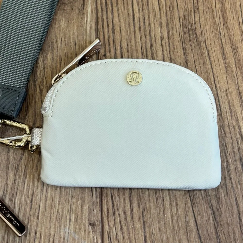 NWT Lululemon Dual Pouch Wristlet In Grey Sage/Light Ivory/Gold